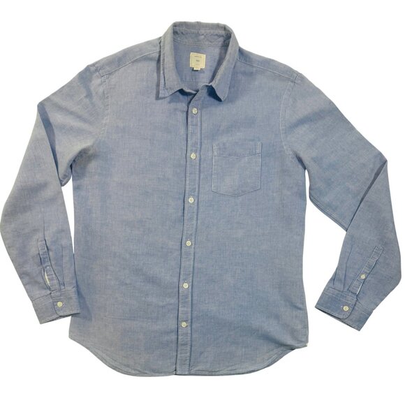 Vintage Gap Mens L Blue Linen Button Down Shirt Soft Coastal Preppy Collegiate - Picture 1 of 11